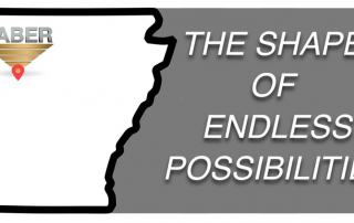 Taber’s Russellville, Arkansas location marked on a map and the words “The Shape of Endless Possibilities”