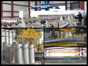 Four photo collage showing the massive facilities and equipment used by Taber Extrusions in producing aluminum extrusion products.
