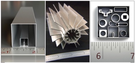 Three side-by-side photos illustrating how tiny micro-extrusions actually are. (Trust us, they’re itty-bitty. And Taber Extrusions can make them like the experts they are.)