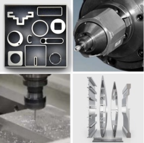 This collage-style illustration showcases four advanced processes relevant to aluminum extrusion solutions: micro-extrusion, friction stir welding, aluminum fabrication, and a precision-engineered rectangular container. Each section highlights a distinct capability within high-tolerance metal manufacturing.