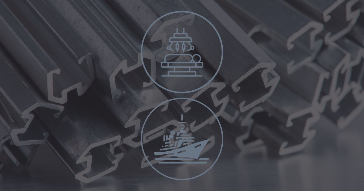 Taber-2026-02-medical-military-microextrusions.jpg Promotional graphic featuring metal microextrusions as a textured backdrop, overlaid with icons representing medical and military sectors.