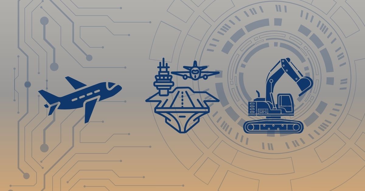 taber-2026-04-future-aluminum-extrusion-profiles (1) Digital circuitry background with icons of an airplane, naval ship, and excavator representing aerospace, marine, and heavy industrial aluminum extrusion applications.