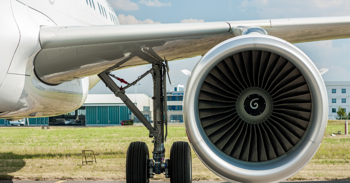 taber-2026-05-hard-alloy-large-aerospace-structures Detailed close-up of a jet engine turbine which highlights the complex engineering applications of hard alloy aluminum extrusions in aviation.