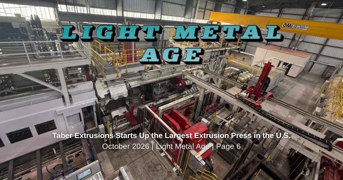 Taber-2026-09-light-metal-age-article-mention (2) An aerial photo of Taber's new press with the Light Metal Age font from the original magazine cover.